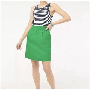 J. Crew Pull On Linen Blend Mini Skirt Ruffle Hem in Bright Green Preppy Size 10